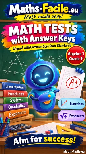 Book cover: Grade 9 – Algebra 1 Math Tests with Answer Keys