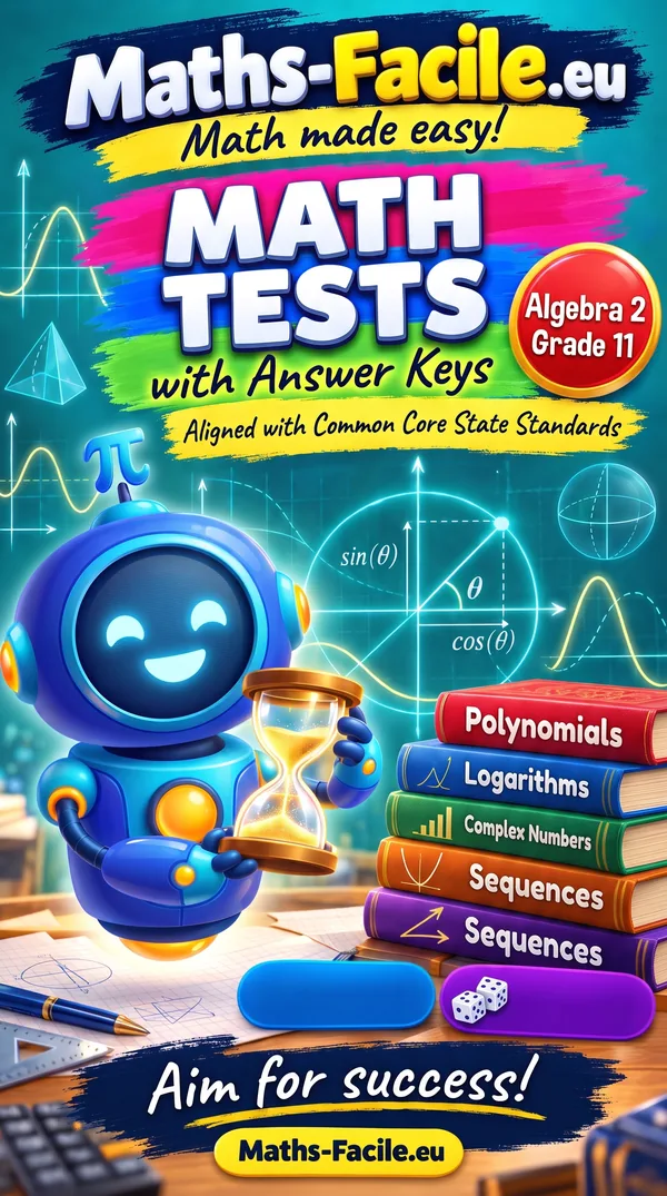 Book cover: Grade 11 – Algebra 2 Math Tests with Answer Keys