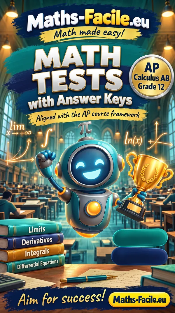 Book cover: Grade 12 – AP Calculus AB Math Tests with Answer Keys