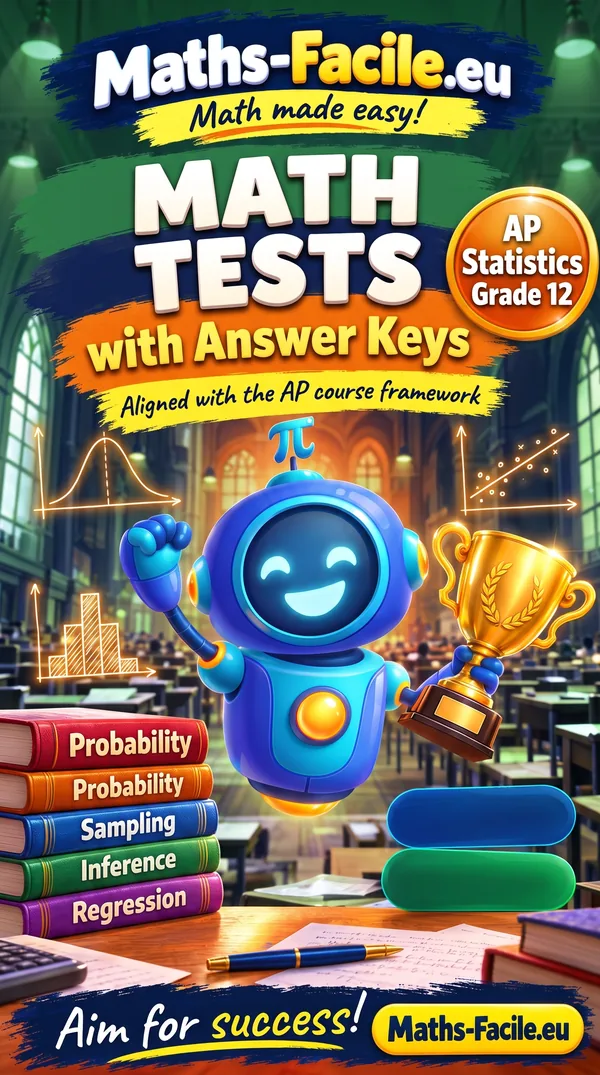 Book cover: Grade 12 – AP Statistics Math Tests with Answer Keys