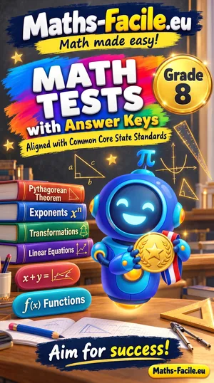 Book cover: Grade 8 Math Tests with Answer Keys