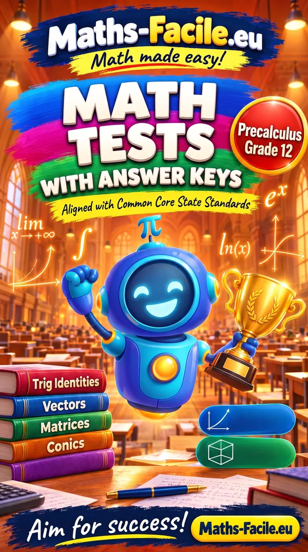 Book cover: Grade 12 – Precalculus Math Tests with Answer Keys