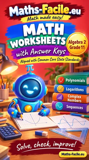 Book cover: Grade 11 – Algebra 2 Math Worksheets with Answer Keys