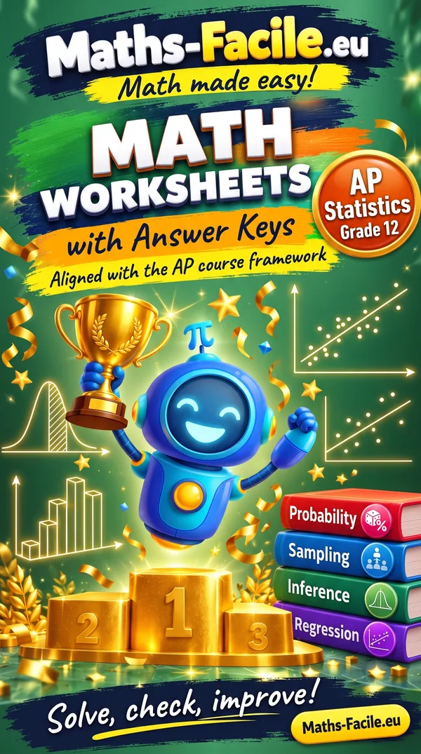 Book cover: Grade 12 – AP Statistics Math Worksheets with Answer Keys