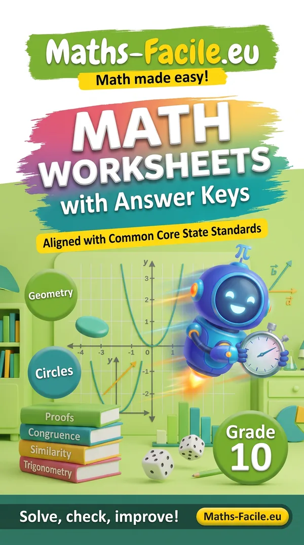 Book cover: Grade 10 – Geometry Math Worksheets with Answer Keys