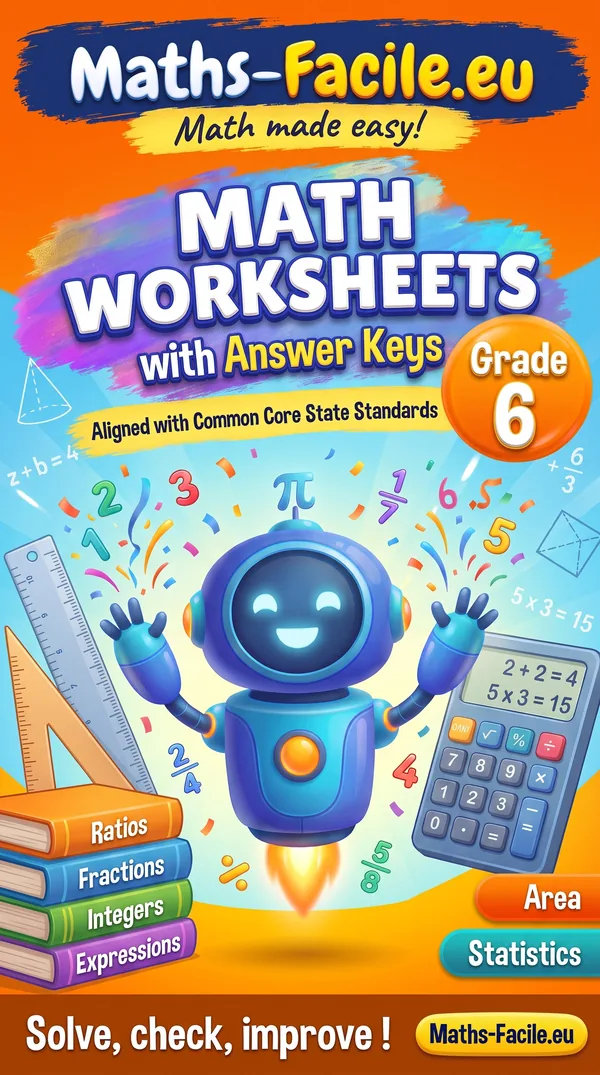 Book cover: Grade 6 Math Worksheets with Answer Keys