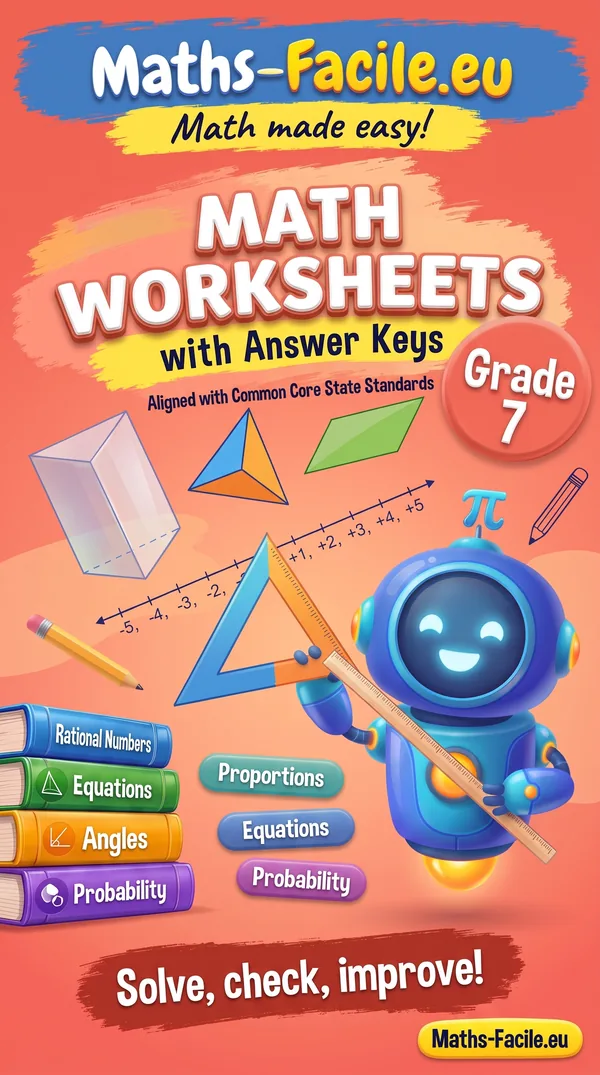 Book cover: Grade 7 Math Worksheets with Answer Keys