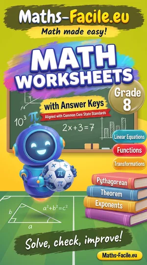 Book cover: Grade 8 Math Worksheets with Answer Keys