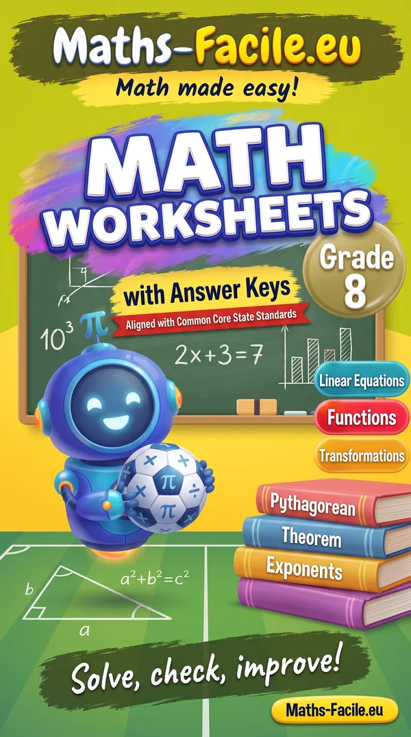 Book cover: Grade 8 Math Worksheets with Answer Keys