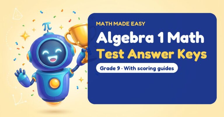 Algebra 1 Math Test Answer Keys – Mathbot, the Math Made Easy robot coach, with free printable test answer keys for Algebra 1