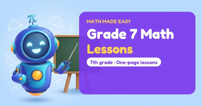 Grade 7 Math Lessons – Mathbot, the Math Made Easy robot coach, with free printable lessons for Grade 7