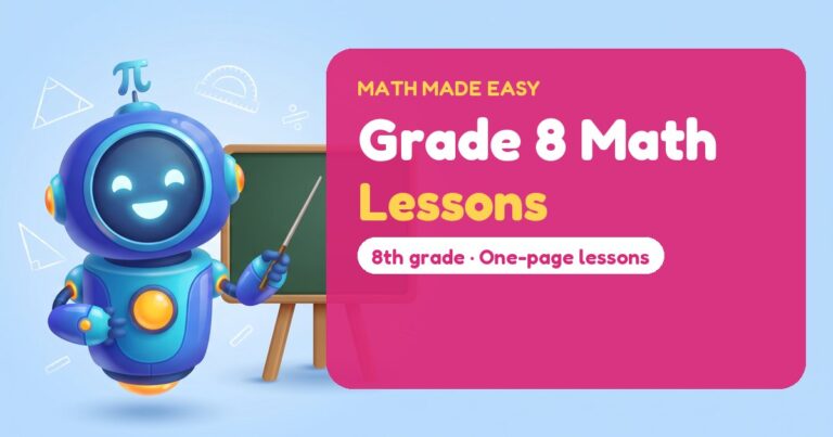 Grade 8 Math Lessons – Mathbot, the Math Made Easy robot coach, with free printable lessons for Grade 8