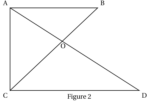 Figure 2 : un étage, avec A en haut à gauche, B en haut à droite, C en bas à gauche, D en bas à droite ; les segments [AD] et [BC] se coupent en O, le côté [AC] est vertical et [AB] et [CD] sont horizontaux