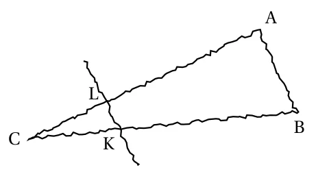 Figure à main levée : triangle ABC avec le point L sur [AC] et le point K sur [BC], le segment (KL) coupant le triangle