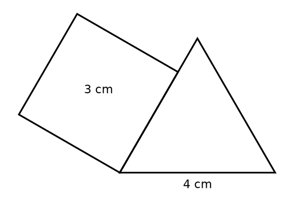 Figure A : triangle équilatéral de 4 cm de côté et carré de 3 cm de côté construit sur son côté gauche
