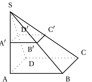 Pyramide SABCD à base quadrilatère, avec la pyramide plus petite SA'B'C'D' placée au sommet S et dont la base est parallèle à la base ABCD