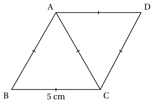 Quadrilatère ABCD formé des deux triangles équilatéraux ABC et ACD accolés le long de [AC], avec BC = 5 cm