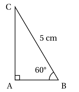 Triangle ABC rectangle en A avec BC = 5 cm et l'angle en B de 60 degrés