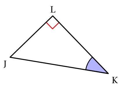 Triangle JLK rectangle en L, avec l'angle LKJ marqué au sommet K