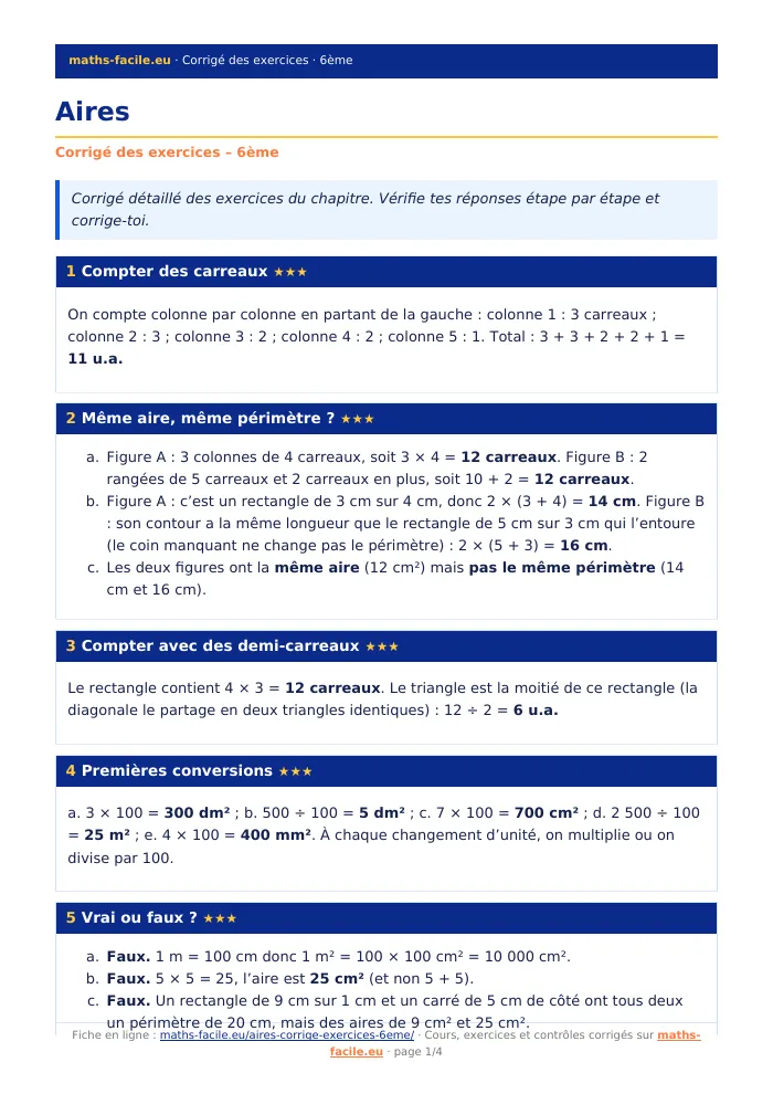 Fiche PDF : Aires (6ème)