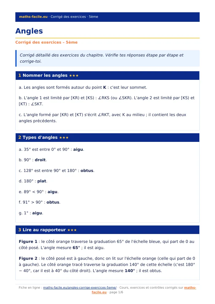 Fiche PDF : Angles (5ème)