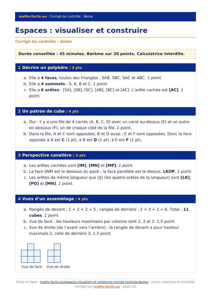 Fiche PDF : Espaces : visualiser et construire (6ème)