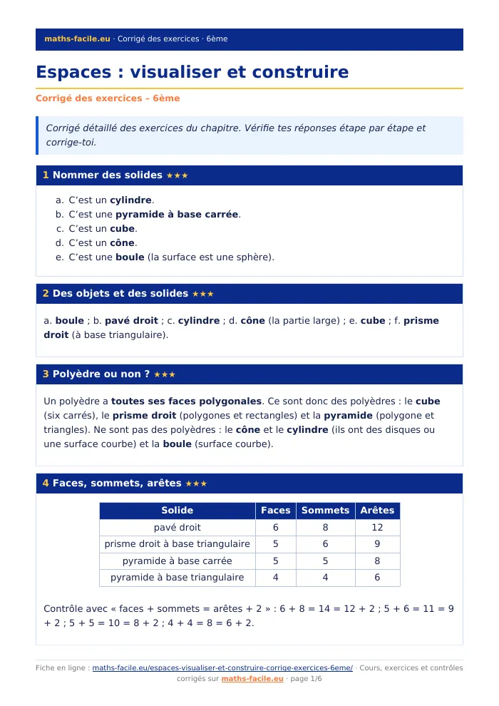 Fiche PDF : Espaces : visualiser et construire (6ème)