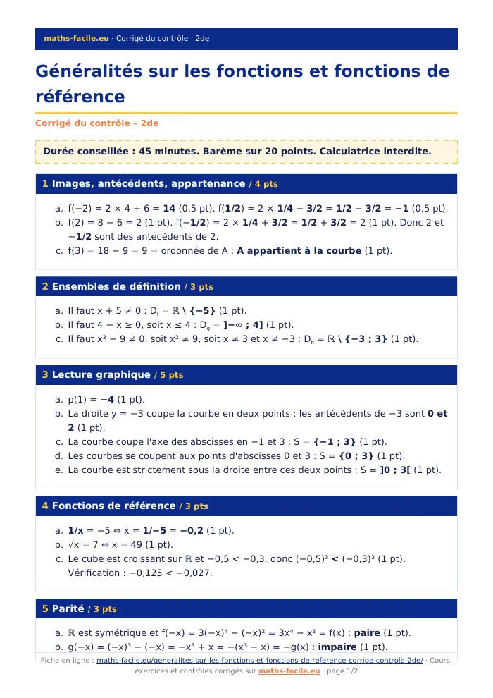 Fiche PDF : Généralités sur les fonctions et fonctions de référence (2de)