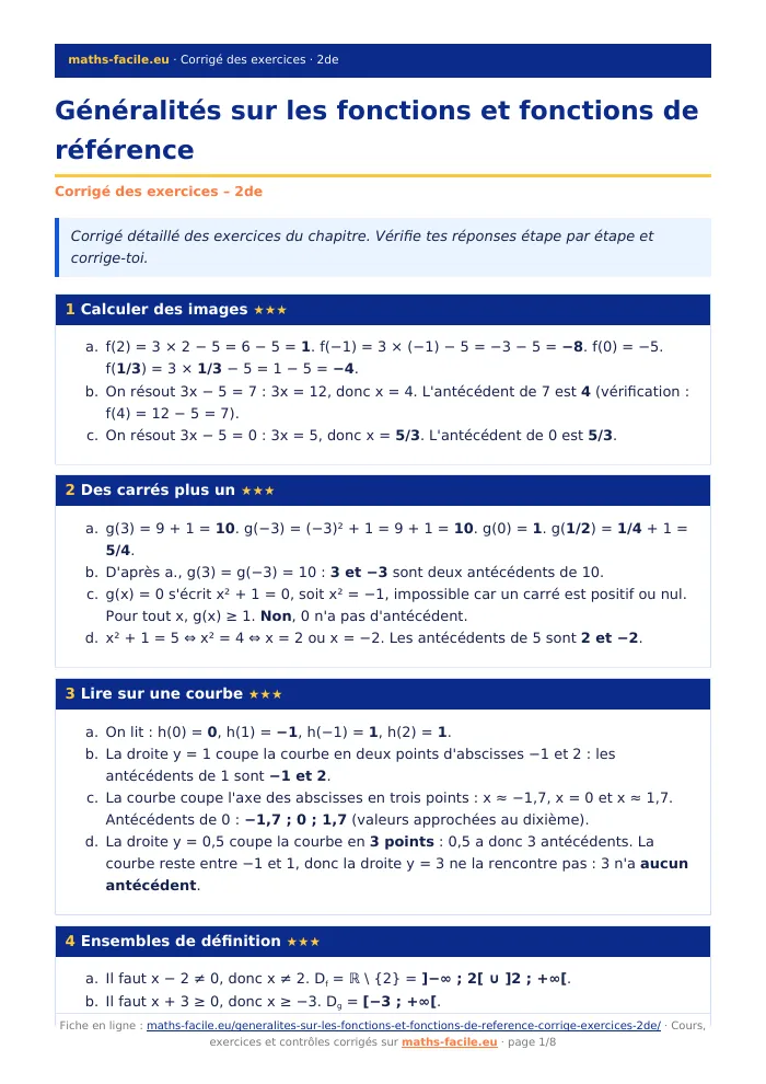 Fiche PDF : Généralités sur les fonctions et fonctions de référence (2de)