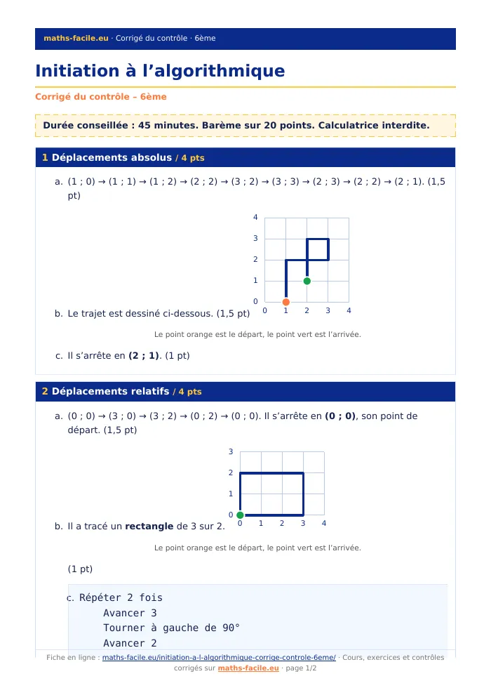 Fiche PDF : Initiation à l’algorithmique (6ème)