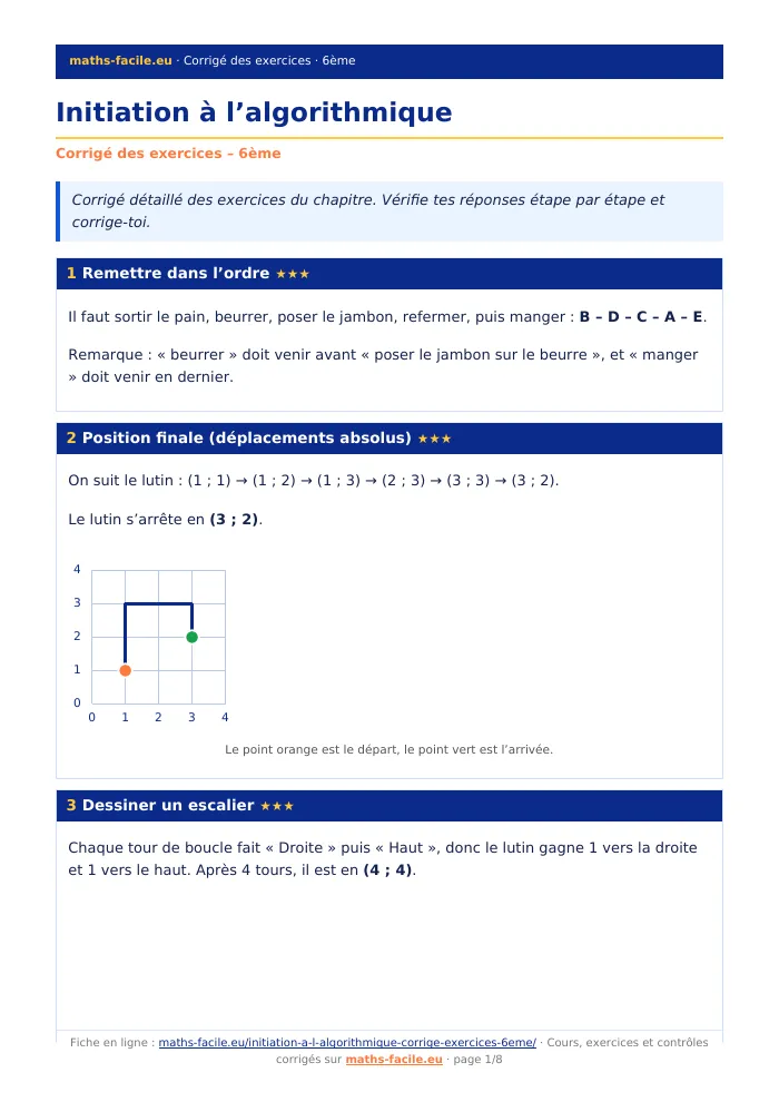Fiche PDF : Initiation à l’algorithmique (6ème)
