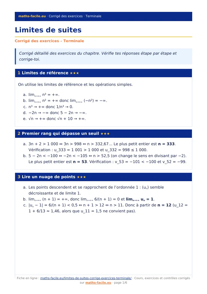 Fiche PDF : Limites de suites (Terminale)