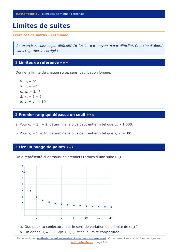 Fiche PDF : Limites de suites (Terminale)