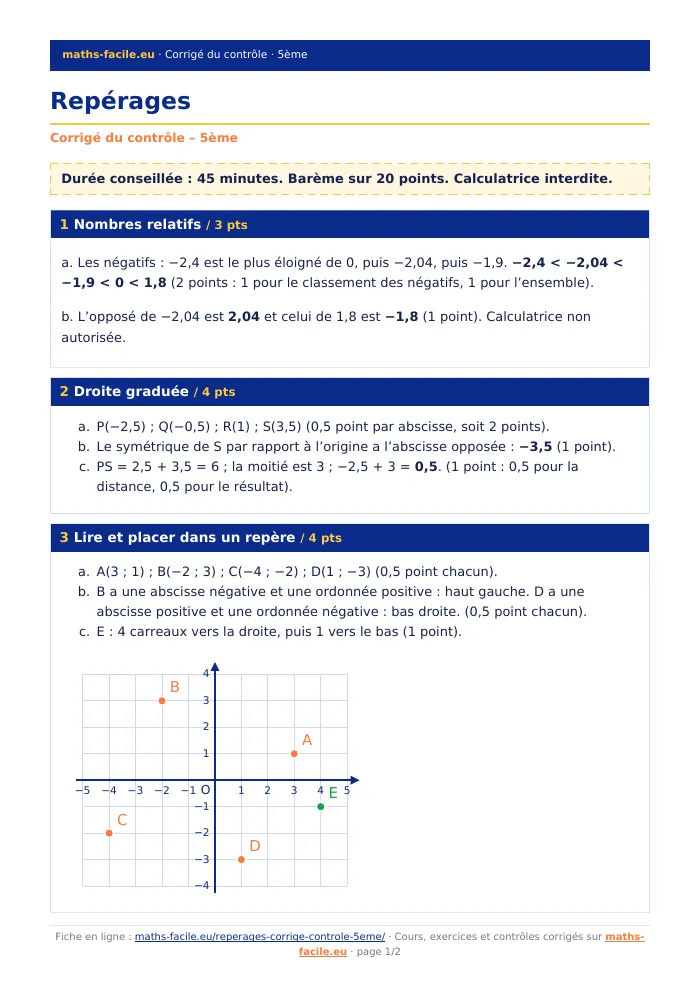 Fiche PDF : Repérages (5ème)