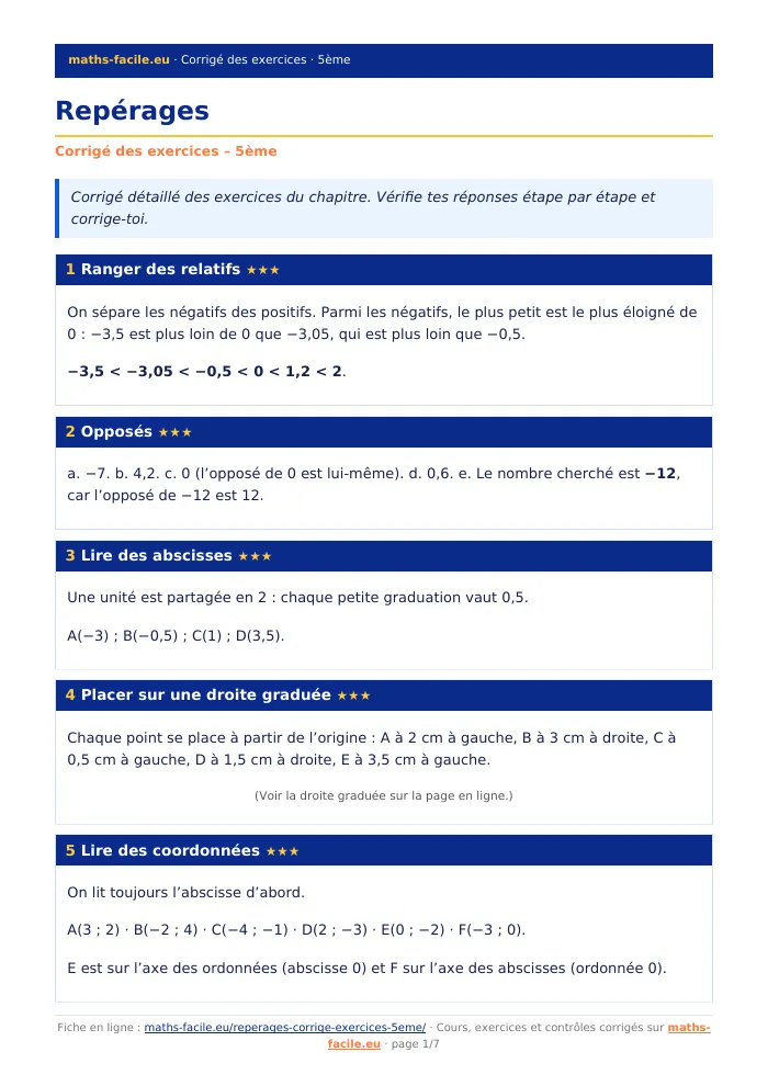 Fiche PDF : Repérages (5ème)