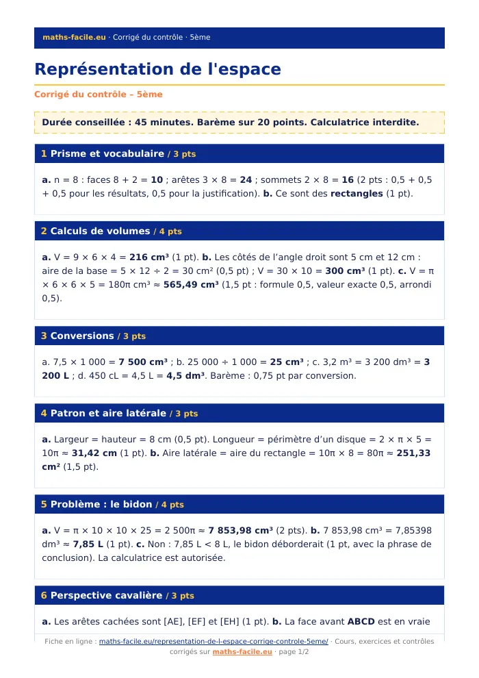 Fiche PDF : Représentation de l&rsquo;espace (5ème)