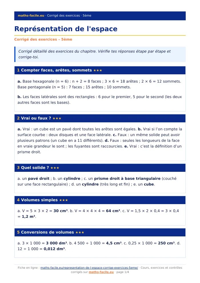 Fiche PDF : Représentation de l&rsquo;espace (5ème)