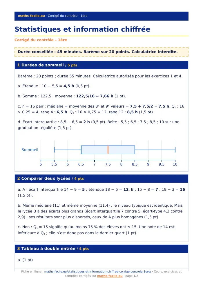Fiche PDF : Statistiques et information chiffrée (1ère)
