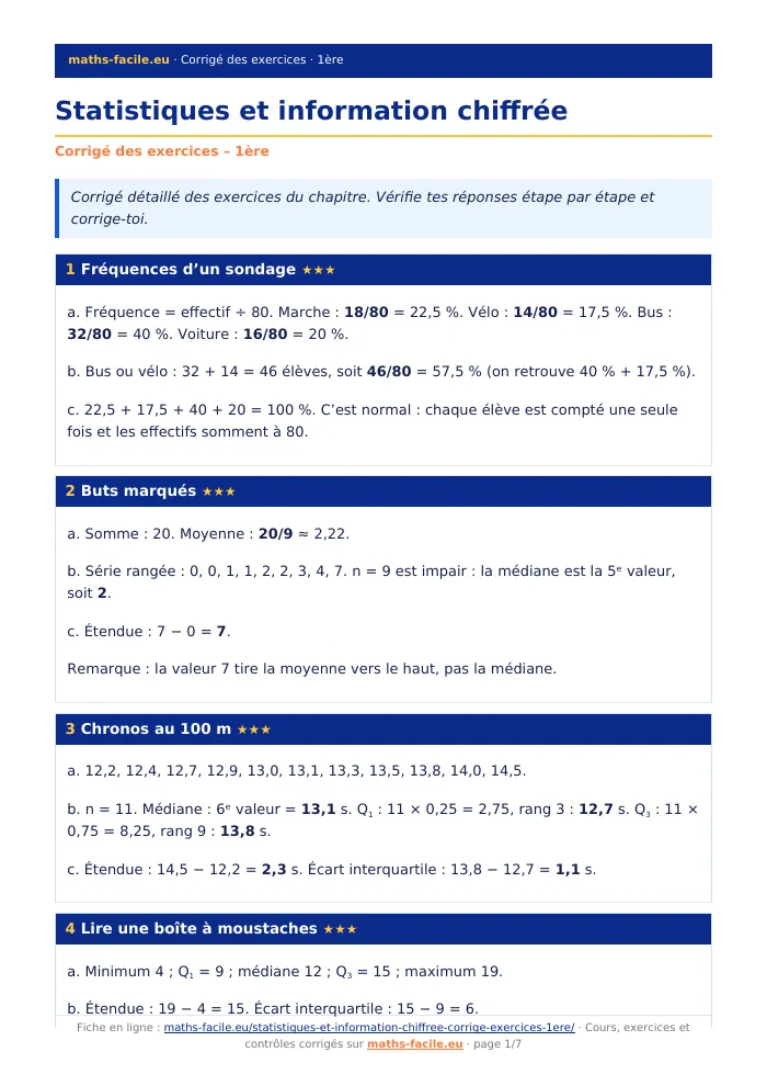 Fiche PDF : Statistiques et information chiffrée (1ère)