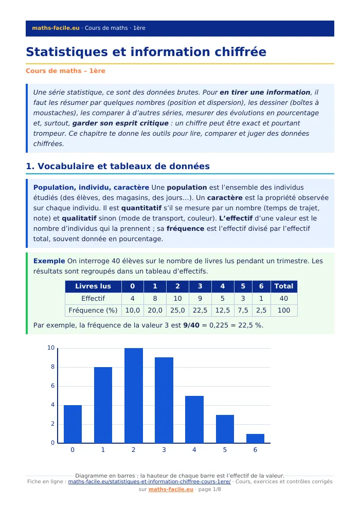 Fiche PDF : Statistiques et information chiffrée (1ère)