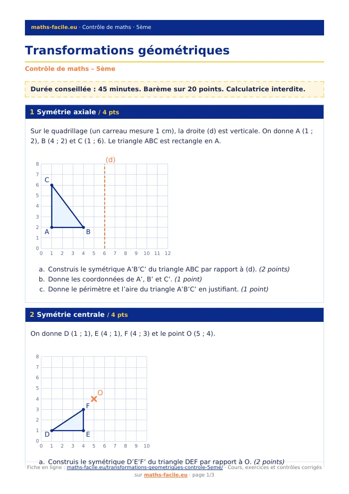 Fiche PDF : Transformations géométriques (5ème)