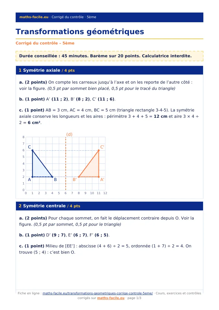 Fiche PDF : Transformations géométriques (5ème)
