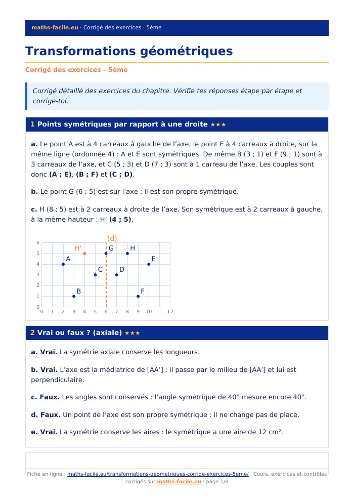 Fiche PDF : Transformations géométriques (5ème)