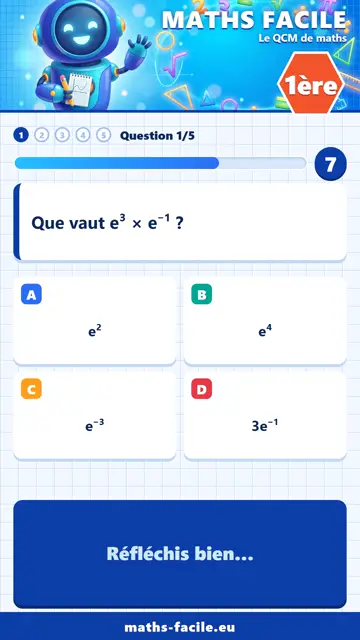 QCM maths 1ère en vidéo : Fonction exponentielle, partie 1