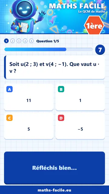 QCM maths 1ère en vidéo : Produit scalaire, partie 1