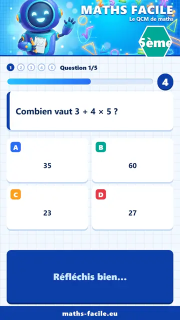 QCM maths 5ème en vidéo : Opérations, partie 1